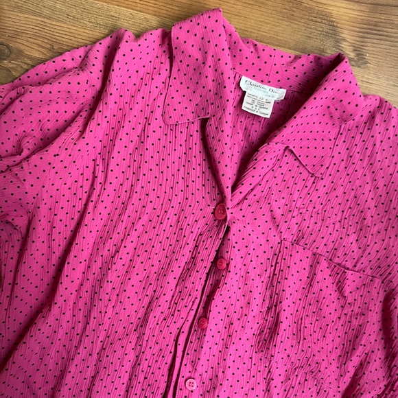 Vintage Christian Dior Crepe Short Sleeve Button Up Blouse - Picture 2 of 7